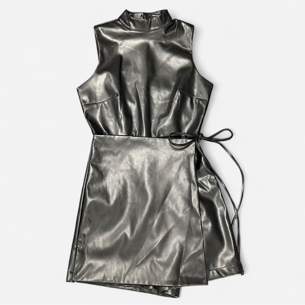 Forever 21 Black Faux Leather Sleeveless Wrap Mini Jumper shorts